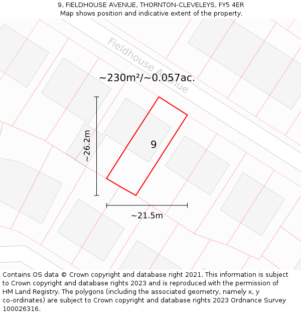 9, FIELDHOUSE AVENUE, THORNTON-CLEVELEYS, FY5 4ER: Plot and title map