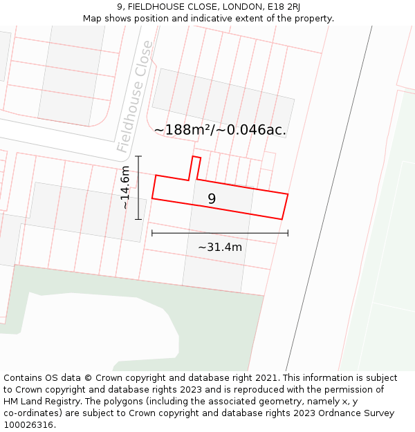 9, FIELDHOUSE CLOSE, LONDON, E18 2RJ: Plot and title map