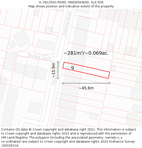 9, FIELDING ROAD, MAIDENHEAD, SL6 5DE: Plot and title map