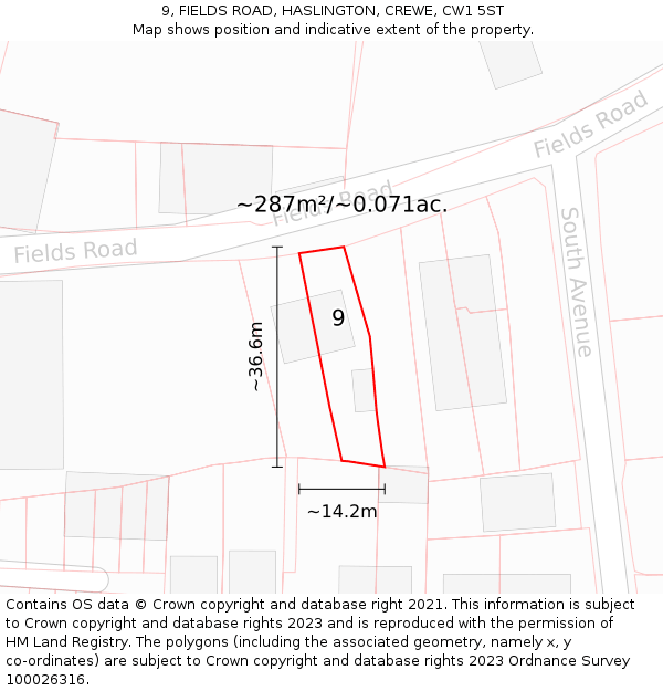 9, FIELDS ROAD, HASLINGTON, CREWE, CW1 5ST: Plot and title map