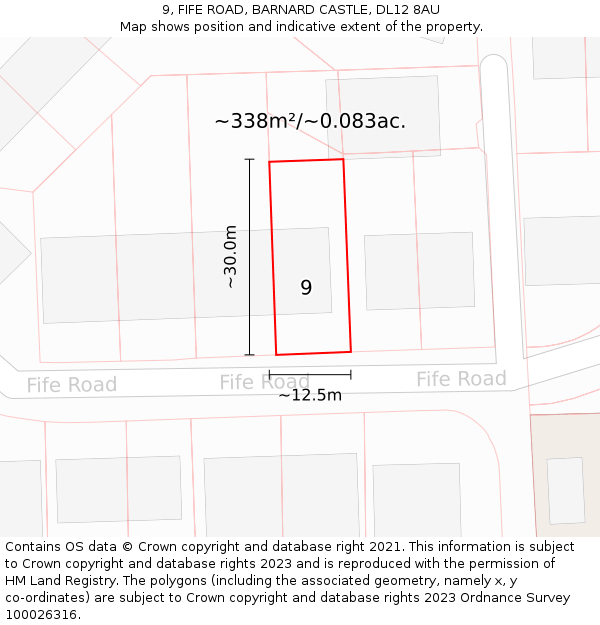 9, FIFE ROAD, BARNARD CASTLE, DL12 8AU: Plot and title map