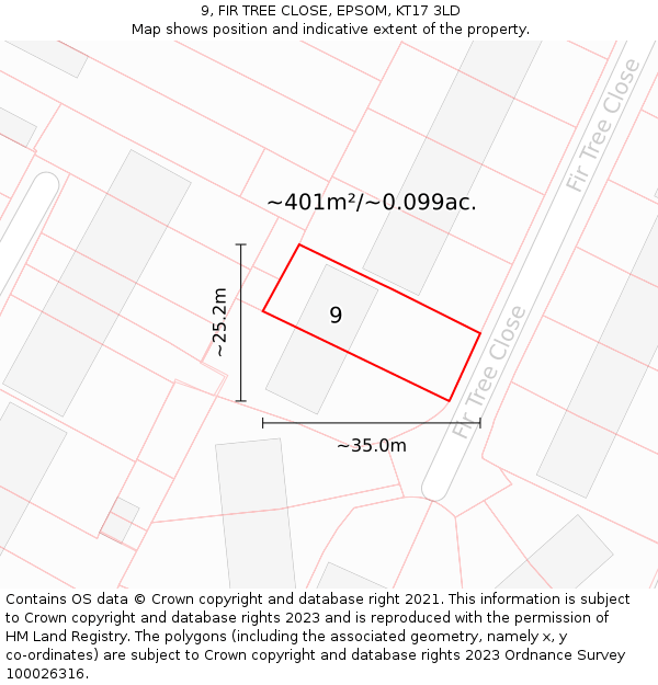 9, FIR TREE CLOSE, EPSOM, KT17 3LD: Plot and title map