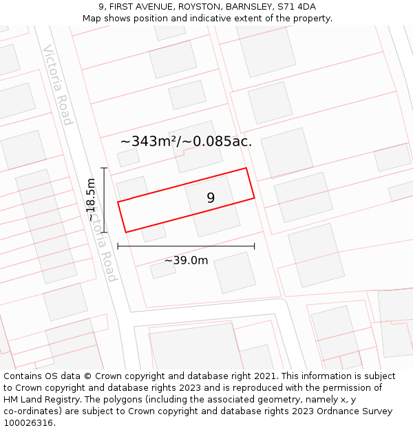 9, FIRST AVENUE, ROYSTON, BARNSLEY, S71 4DA: Plot and title map