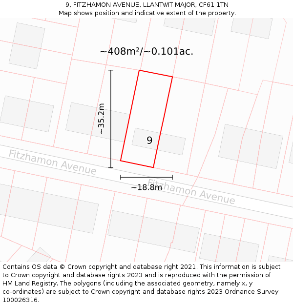9, FITZHAMON AVENUE, LLANTWIT MAJOR, CF61 1TN: Plot and title map