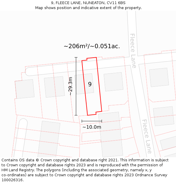 9, FLEECE LANE, NUNEATON, CV11 6BS: Plot and title map