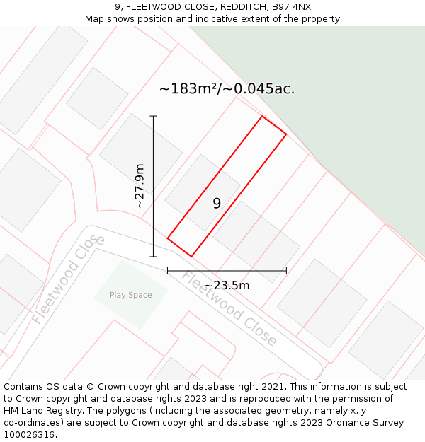 9, FLEETWOOD CLOSE, REDDITCH, B97 4NX: Plot and title map