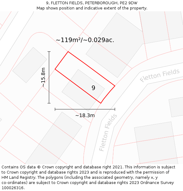 9, FLETTON FIELDS, PETERBOROUGH, PE2 9DW: Plot and title map
