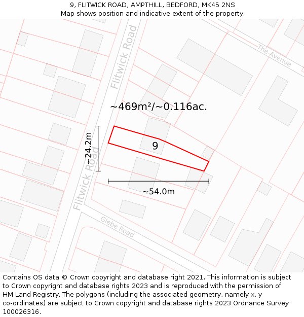 9, FLITWICK ROAD, AMPTHILL, BEDFORD, MK45 2NS: Plot and title map