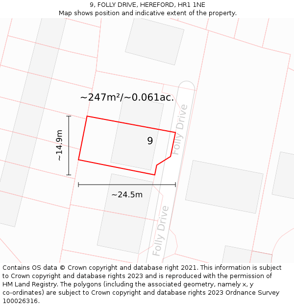 9, FOLLY DRIVE, HEREFORD, HR1 1NE: Plot and title map