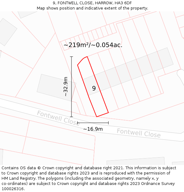 9, FONTWELL CLOSE, HARROW, HA3 6DF: Plot and title map