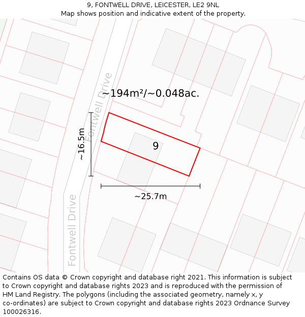9, FONTWELL DRIVE, LEICESTER, LE2 9NL: Plot and title map