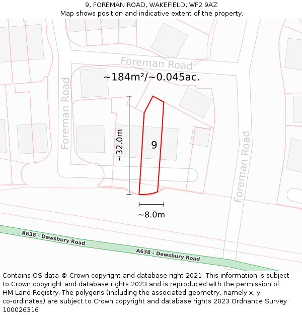 9, FOREMAN ROAD, WAKEFIELD, WF2 9AZ: Plot and title map