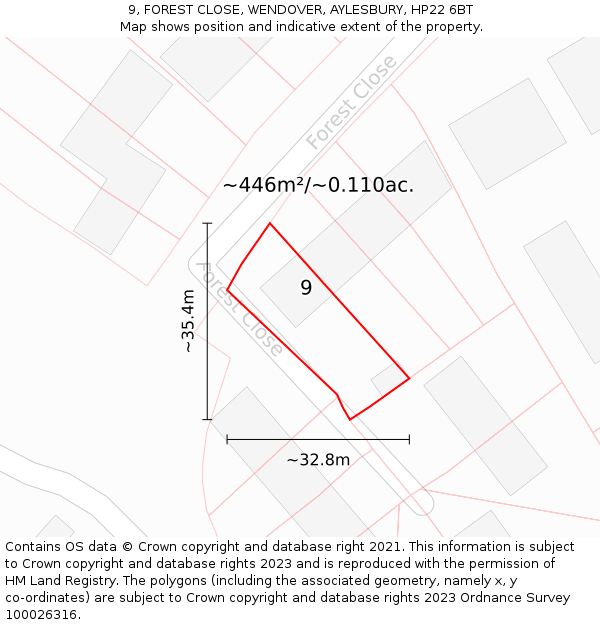 9, FOREST CLOSE, WENDOVER, AYLESBURY, HP22 6BT: Plot and title map