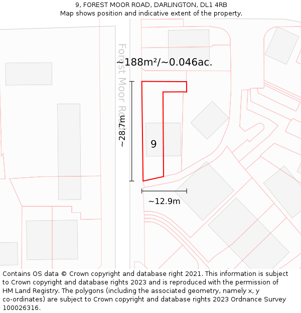 9, FOREST MOOR ROAD, DARLINGTON, DL1 4RB: Plot and title map