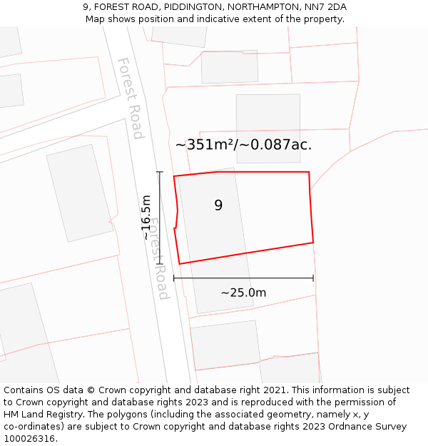 9, FOREST ROAD, PIDDINGTON, NORTHAMPTON, NN7 2DA: Plot and title map