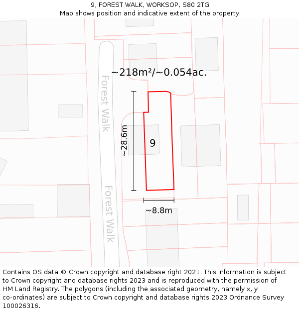 9, FOREST WALK, WORKSOP, S80 2TG: Plot and title map