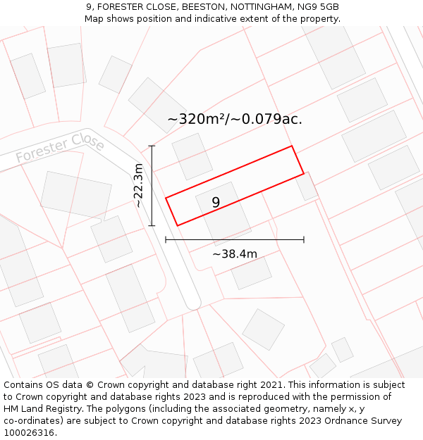 9, FORESTER CLOSE, BEESTON, NOTTINGHAM, NG9 5GB: Plot and title map