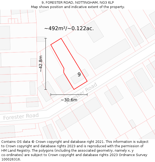 9, FORESTER ROAD, NOTTINGHAM, NG3 6LP: Plot and title map