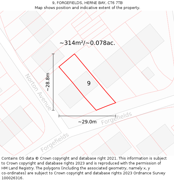 9, FORGEFIELDS, HERNE BAY, CT6 7TB: Plot and title map