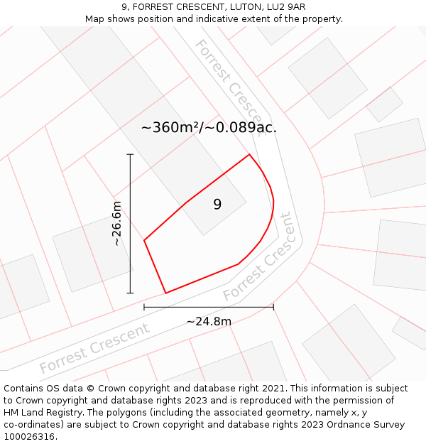 9, FORREST CRESCENT, LUTON, LU2 9AR: Plot and title map