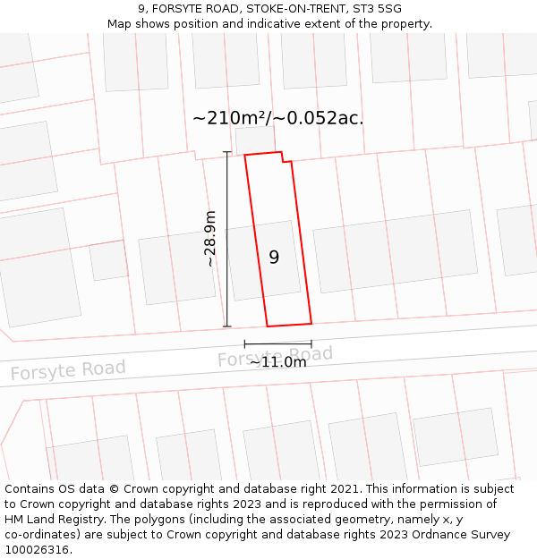 9, FORSYTE ROAD, STOKE-ON-TRENT, ST3 5SG: Plot and title map