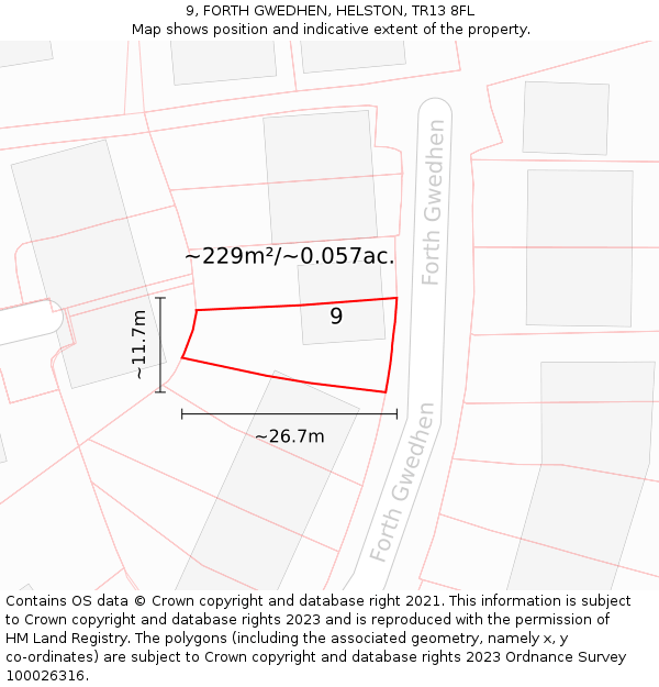 9, FORTH GWEDHEN, HELSTON, TR13 8FL: Plot and title map