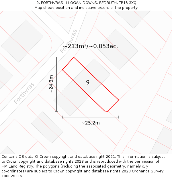 9, FORTHVRAS, ILLOGAN DOWNS, REDRUTH, TR15 3XQ: Plot and title map