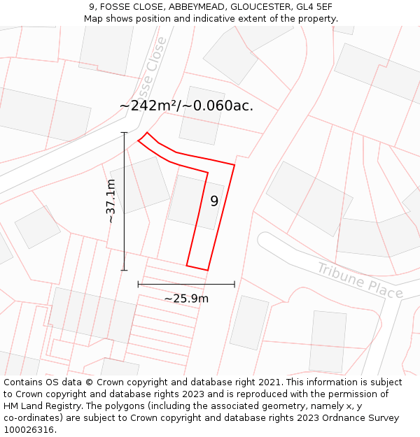 9, FOSSE CLOSE, ABBEYMEAD, GLOUCESTER, GL4 5EF: Plot and title map