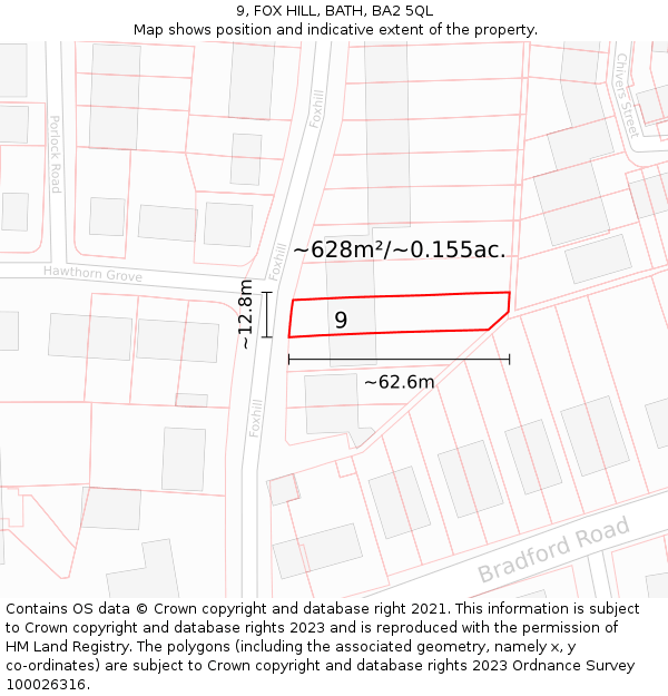9, FOX HILL, BATH, BA2 5QL: Plot and title map