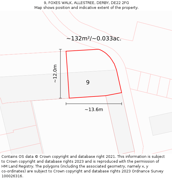 9, FOXES WALK, ALLESTREE, DERBY, DE22 2FG: Plot and title map