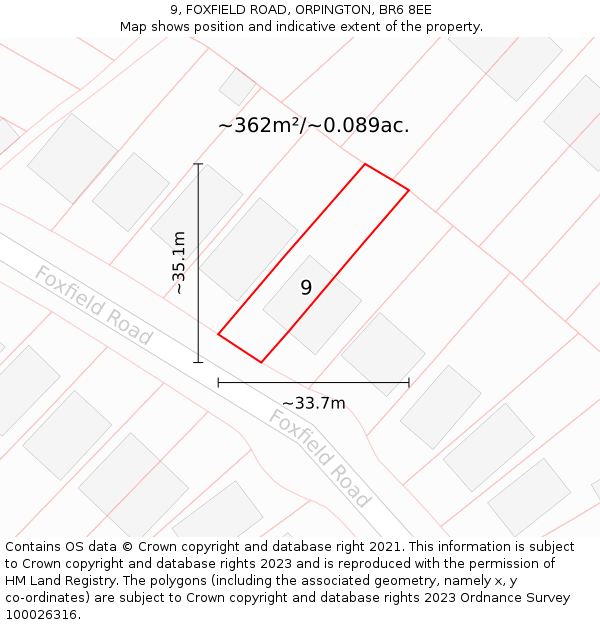 9, FOXFIELD ROAD, ORPINGTON, BR6 8EE: Plot and title map