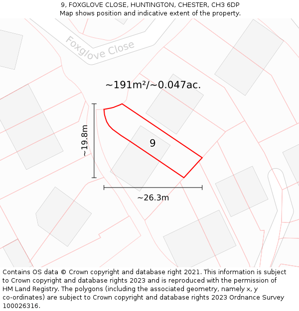 9, FOXGLOVE CLOSE, HUNTINGTON, CHESTER, CH3 6DP: Plot and title map