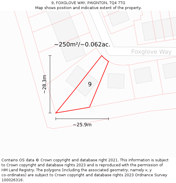 9, FOXGLOVE WAY, PAIGNTON, TQ4 7TG: Plot and title map