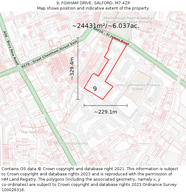 9, FOXHAM DRIVE, SALFORD, M7 4ZP: Plot and title map