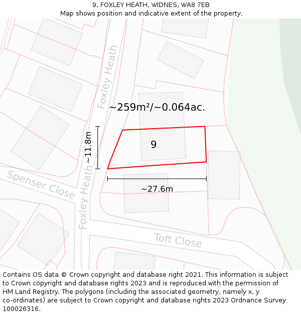 9, FOXLEY HEATH, WIDNES, WA8 7EB: Plot and title map