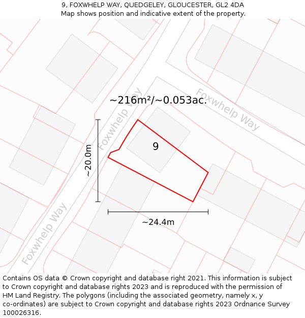 9, FOXWHELP WAY, QUEDGELEY, GLOUCESTER, GL2 4DA: Plot and title map
