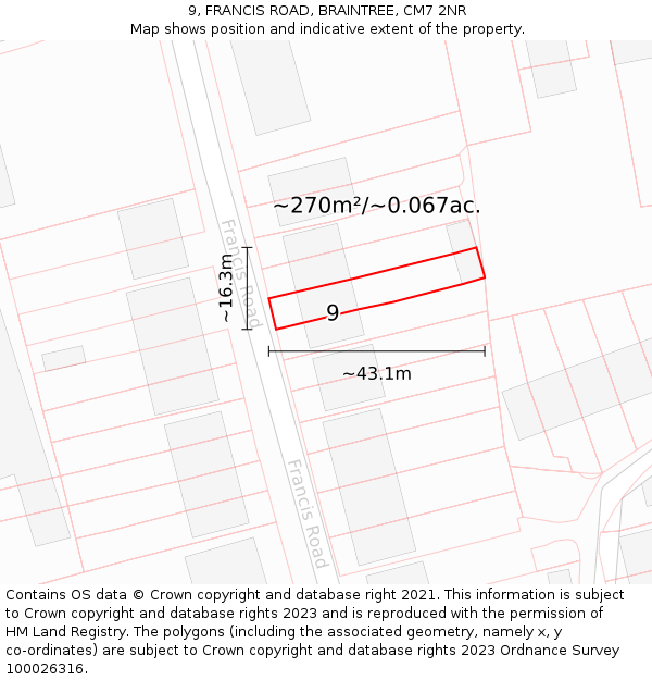 9, FRANCIS ROAD, BRAINTREE, CM7 2NR: Plot and title map