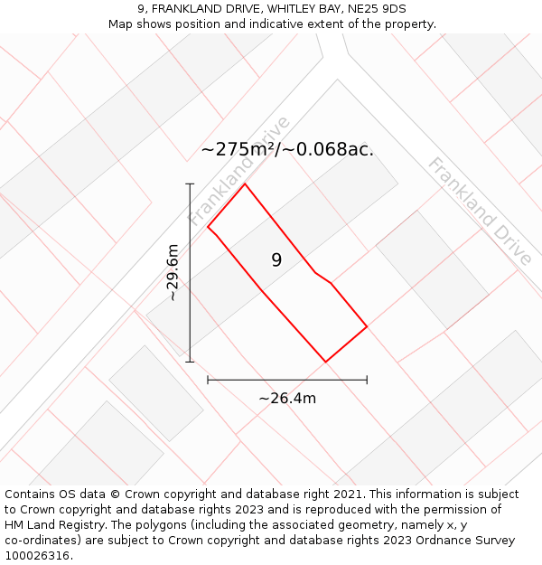 9, FRANKLAND DRIVE, WHITLEY BAY, NE25 9DS: Plot and title map