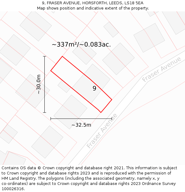 9, FRASER AVENUE, HORSFORTH, LEEDS, LS18 5EA: Plot and title map