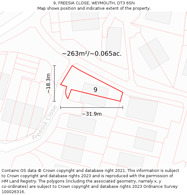 9, FREESIA CLOSE, WEYMOUTH, DT3 6SN: Plot and title map