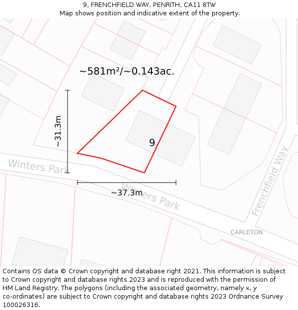 9, FRENCHFIELD WAY, PENRITH, CA11 8TW: Plot and title map