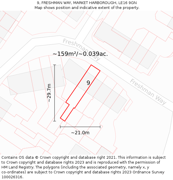 9, FRESHMAN WAY, MARKET HARBOROUGH, LE16 9GN: Plot and title map