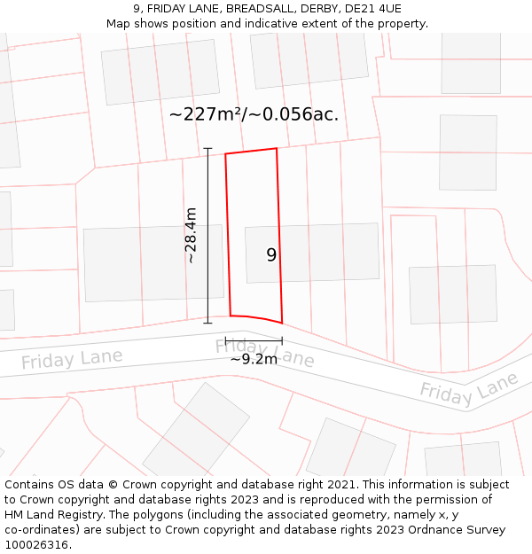 9, FRIDAY LANE, BREADSALL, DERBY, DE21 4UE: Plot and title map