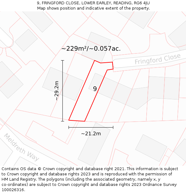 9, FRINGFORD CLOSE, LOWER EARLEY, READING, RG6 4JU: Plot and title map
