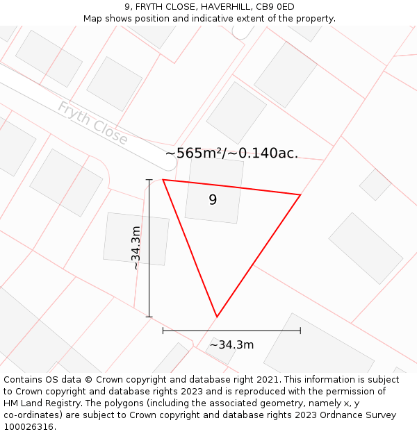 9, FRYTH CLOSE, HAVERHILL, CB9 0ED: Plot and title map