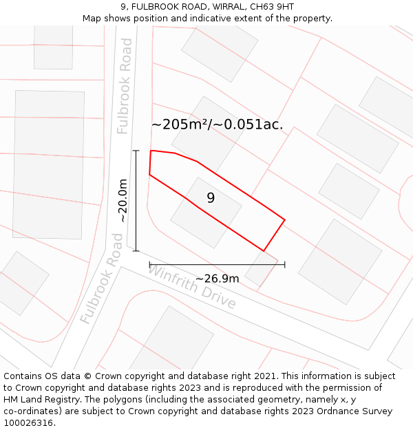 9, FULBROOK ROAD, WIRRAL, CH63 9HT: Plot and title map