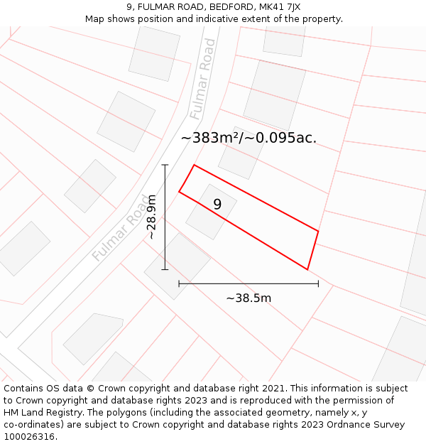 9, FULMAR ROAD, BEDFORD, MK41 7JX: Plot and title map