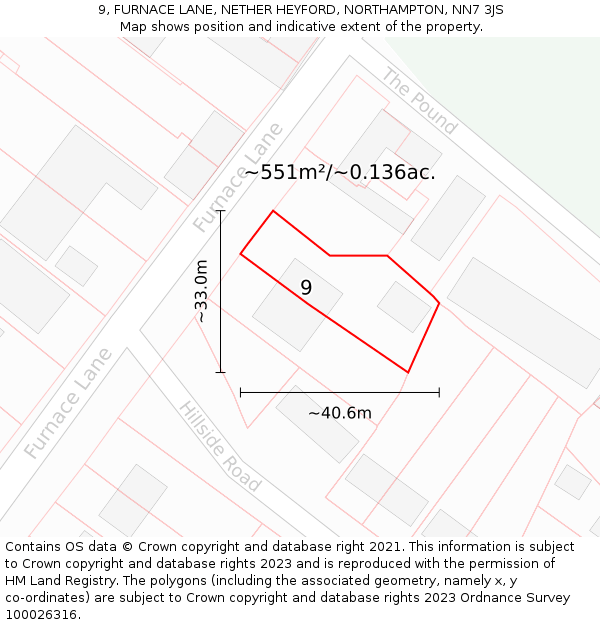 9, FURNACE LANE, NETHER HEYFORD, NORTHAMPTON, NN7 3JS: Plot and title map