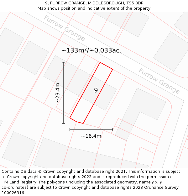 9, FURROW GRANGE, MIDDLESBROUGH, TS5 8DP: Plot and title map