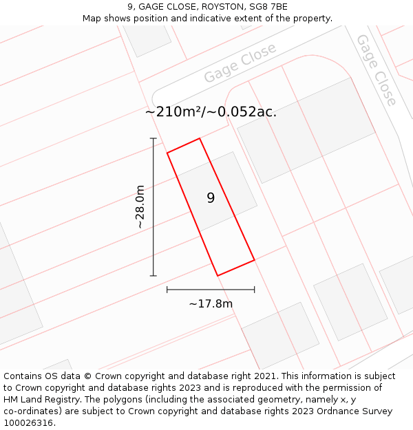 9, GAGE CLOSE, ROYSTON, SG8 7BE: Plot and title map